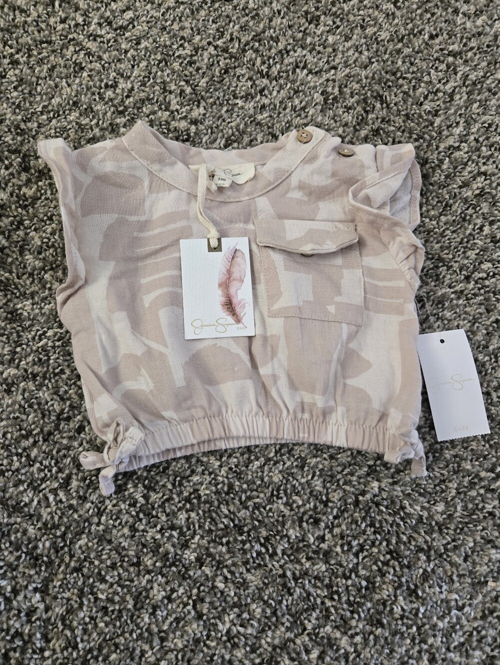Jessica Simpson Baby Pink Camo Ruffle Tank with Drawstring Hem
